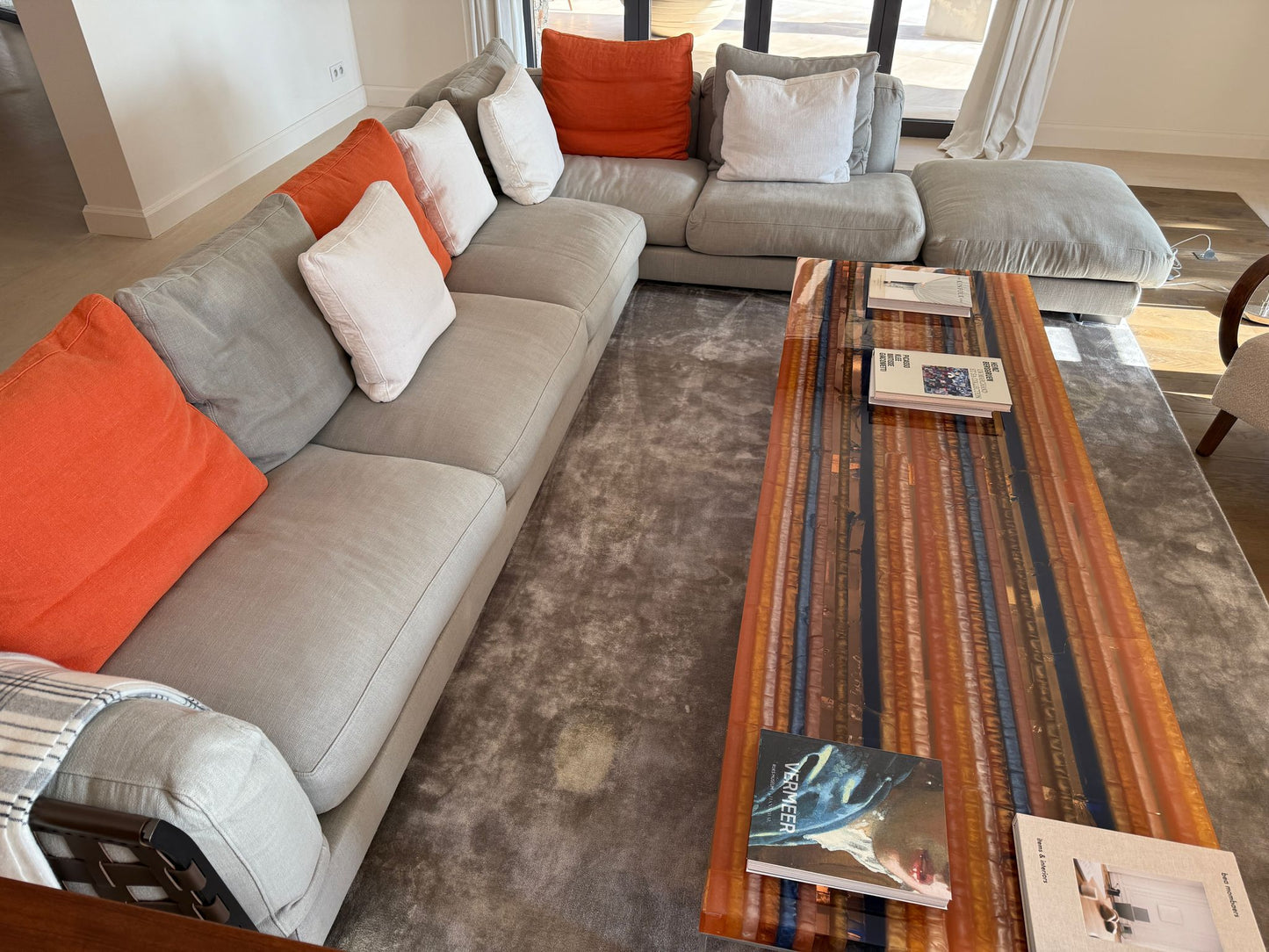 Large Pierre Frey Modular Sofa (Leather Weave Detail)