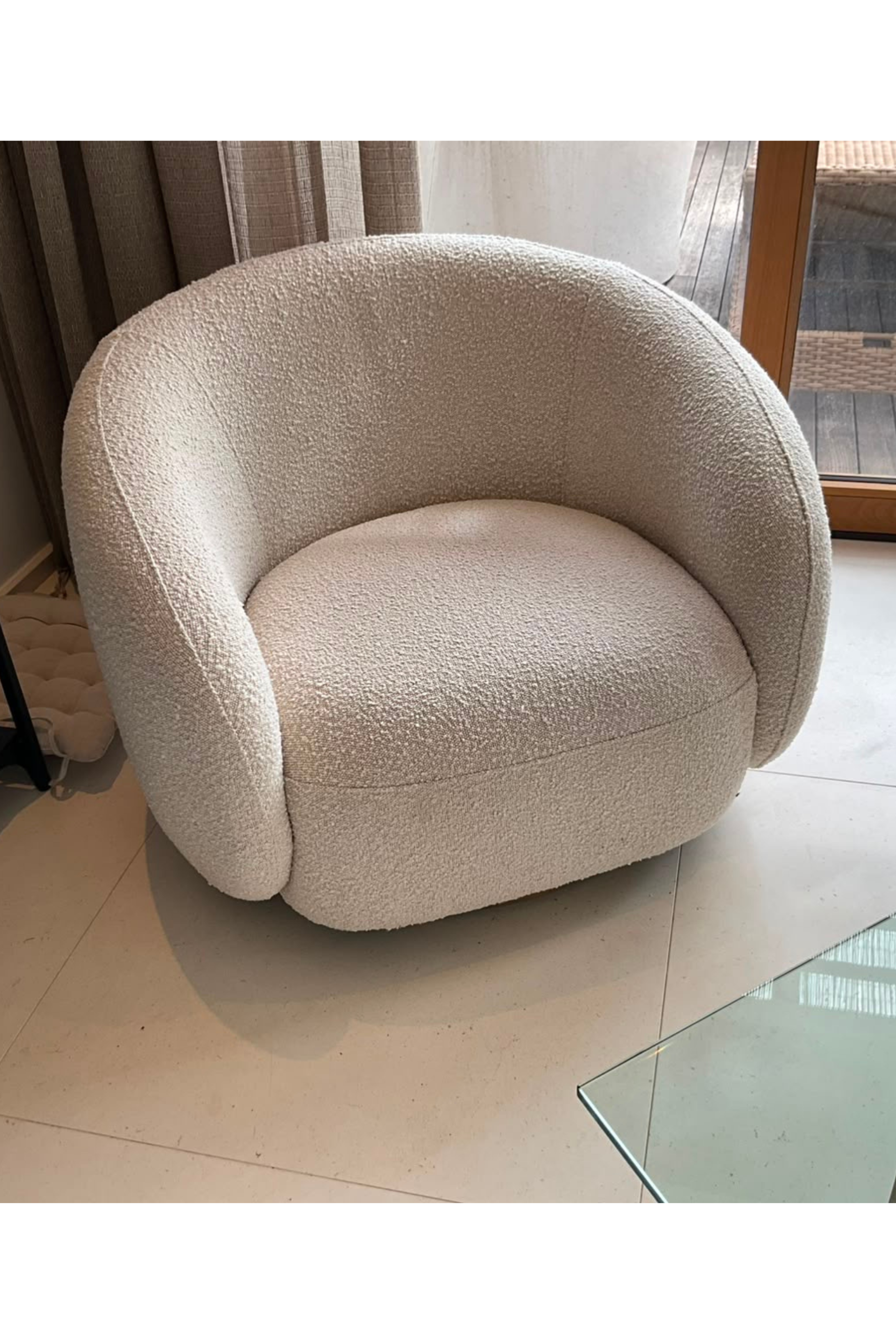 Pair of Eichholtz Brice Swivel Armchairs in Cream Bouclé