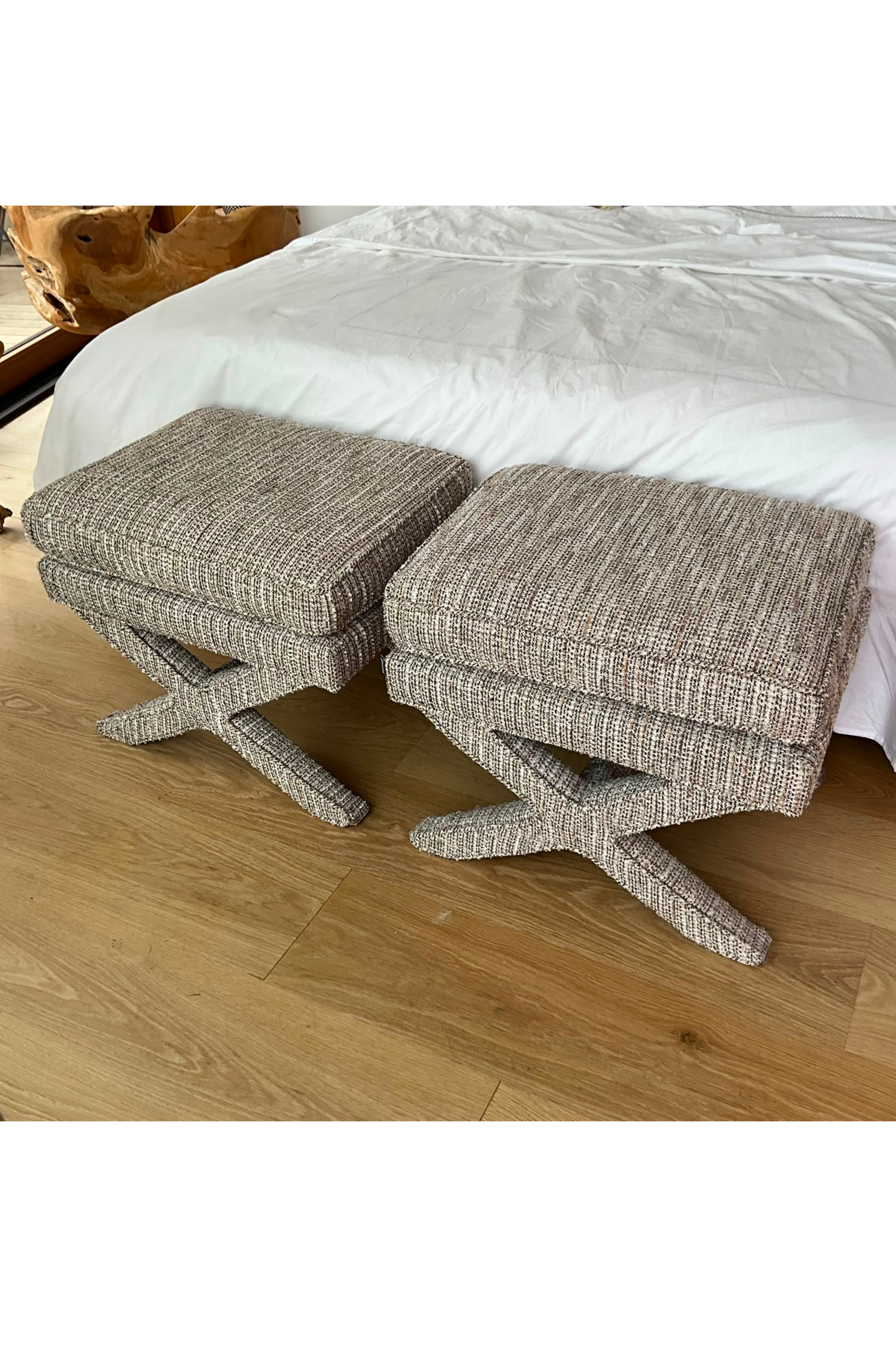 Pair of Eichholtz Cordoba Upholstered Stools