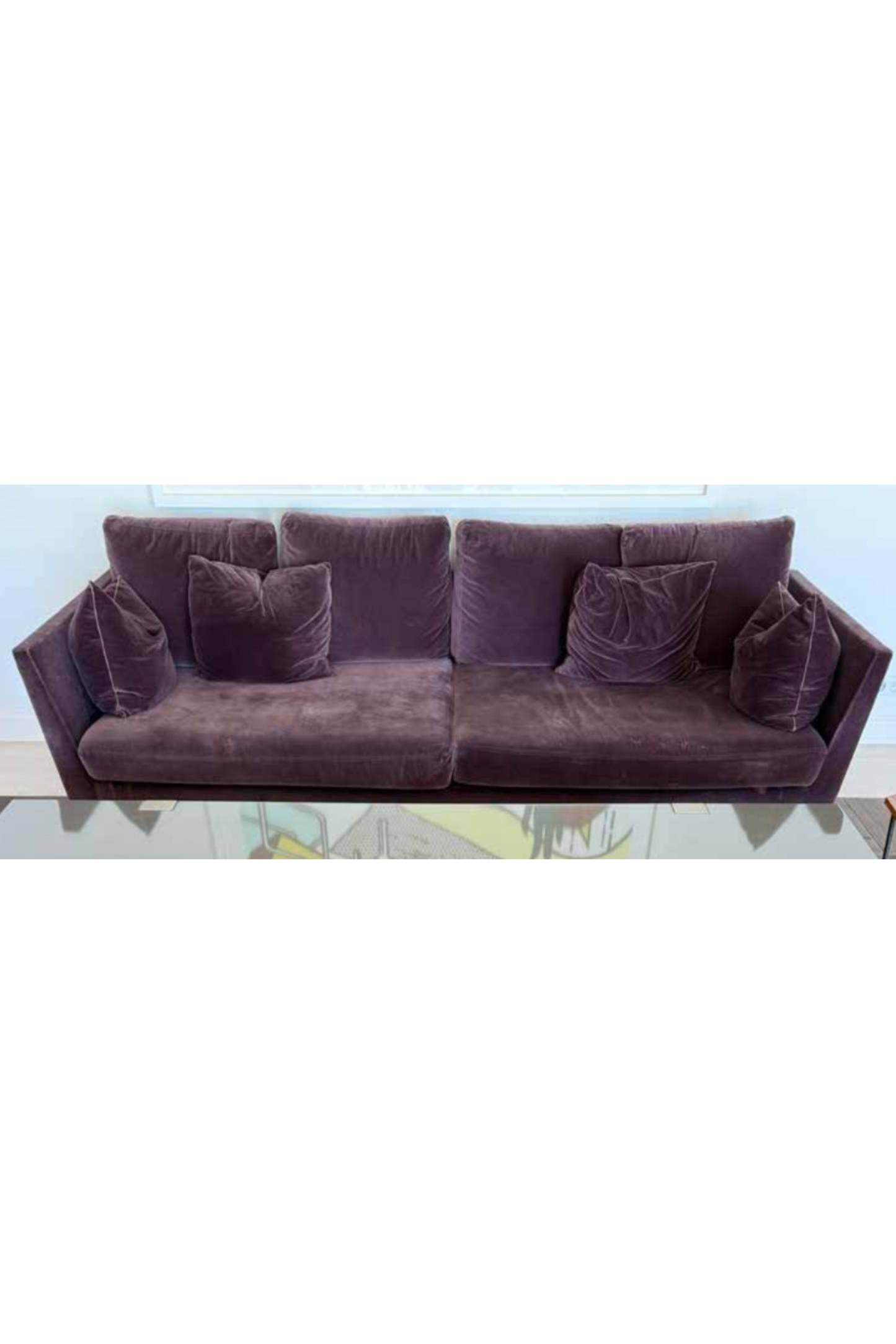 Pierre Frey Contemporary Sofa – Plum Velvet - Meubles Monaco