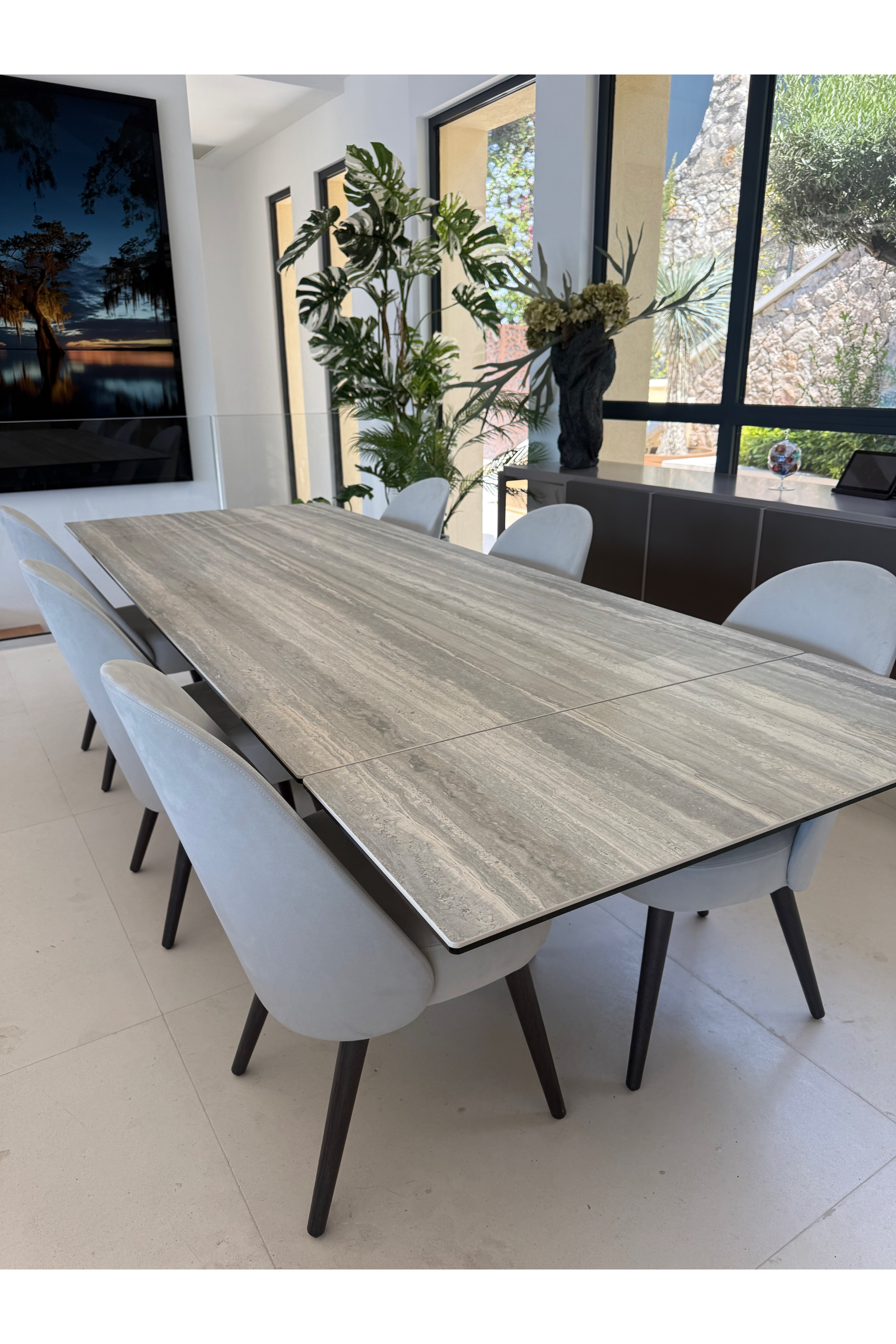 Roche Bobois "Cigale" Extendable Dining Table & 6 "Identités" Velvet Chairs