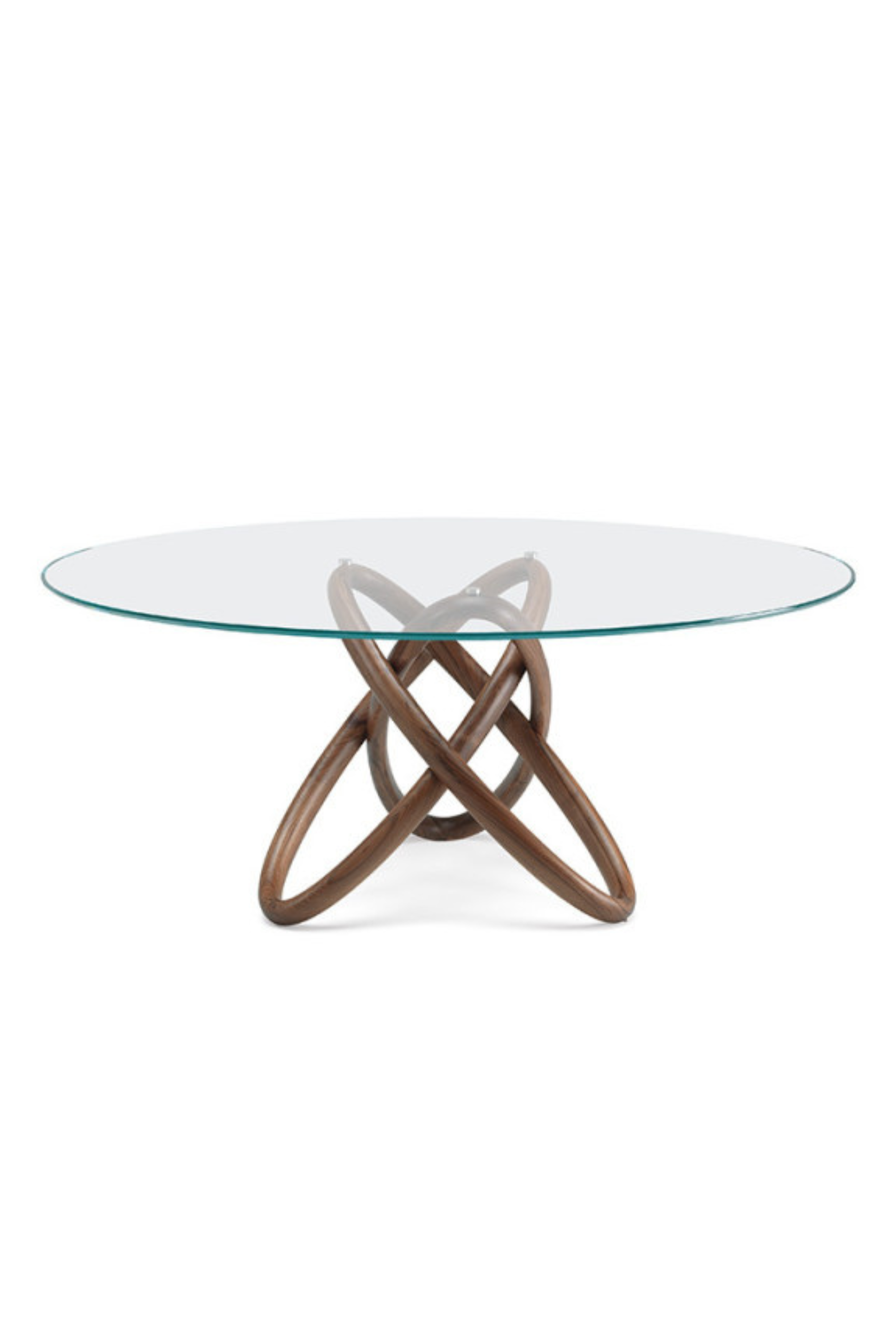 Cattelan Italia Round Glass Dining Table with Sculptural Walnut Base – 160cm