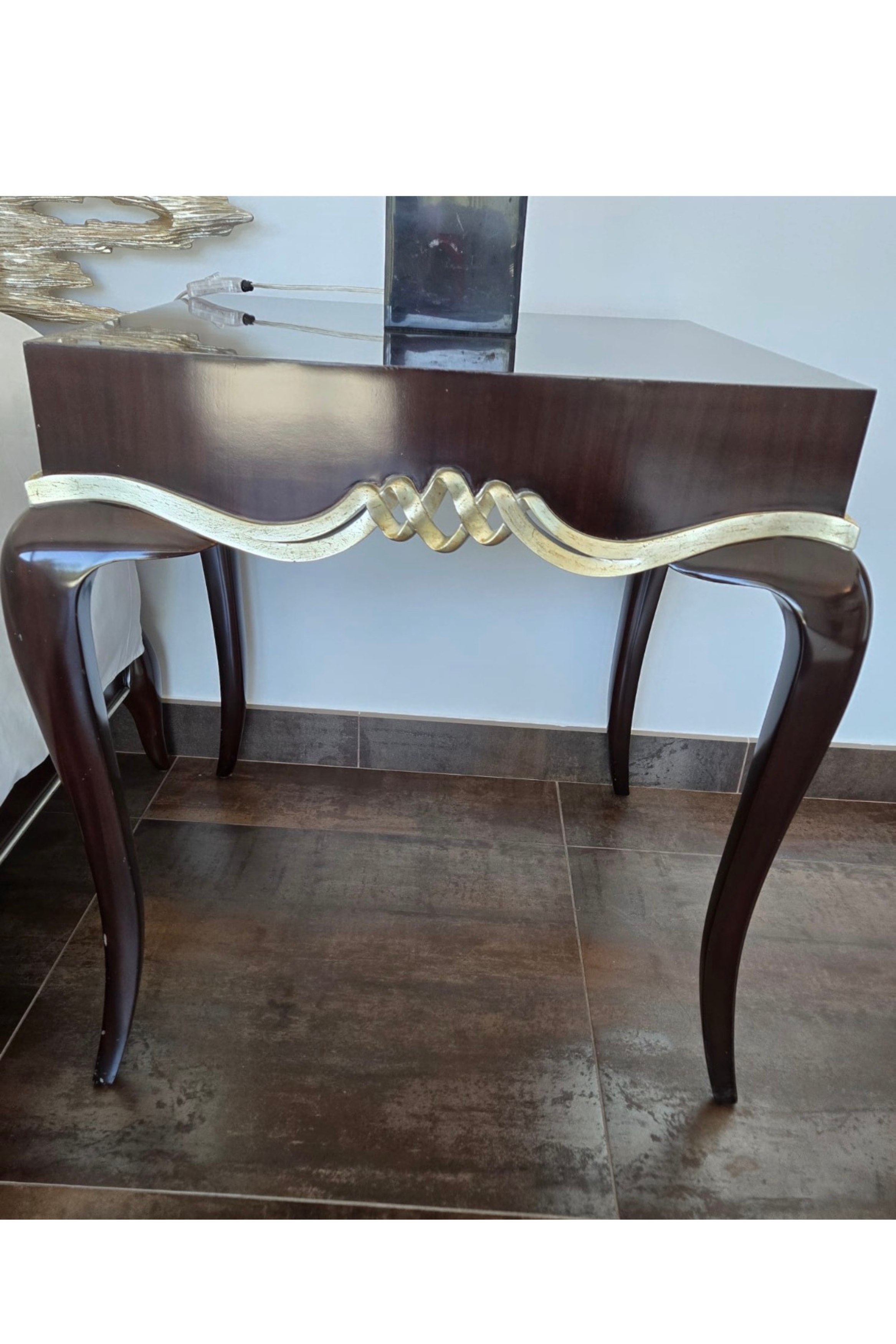 Pair of Marina Fogg Allegra bedside tables featuring sculptural design and gilded details for elegant bedroom decor.