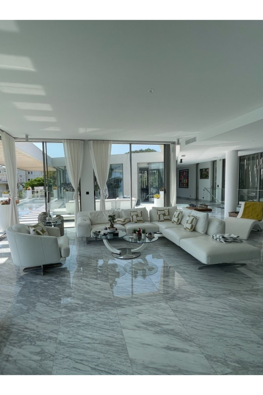 L-Shape Leather Sofa & Matching Armchair | Contemporary White Set