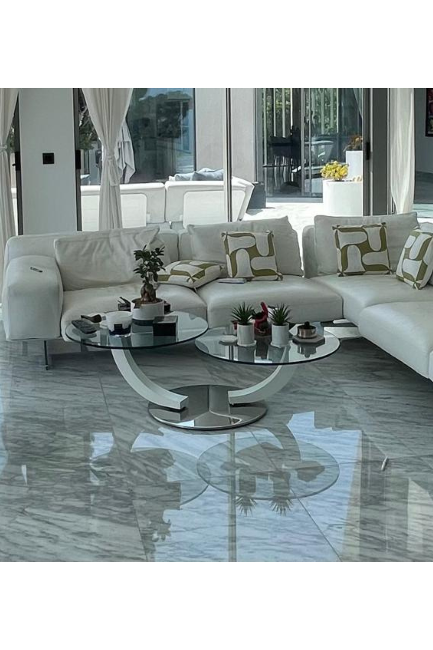 L-Shape Leather Sofa & Matching Armchair | Contemporary White Set