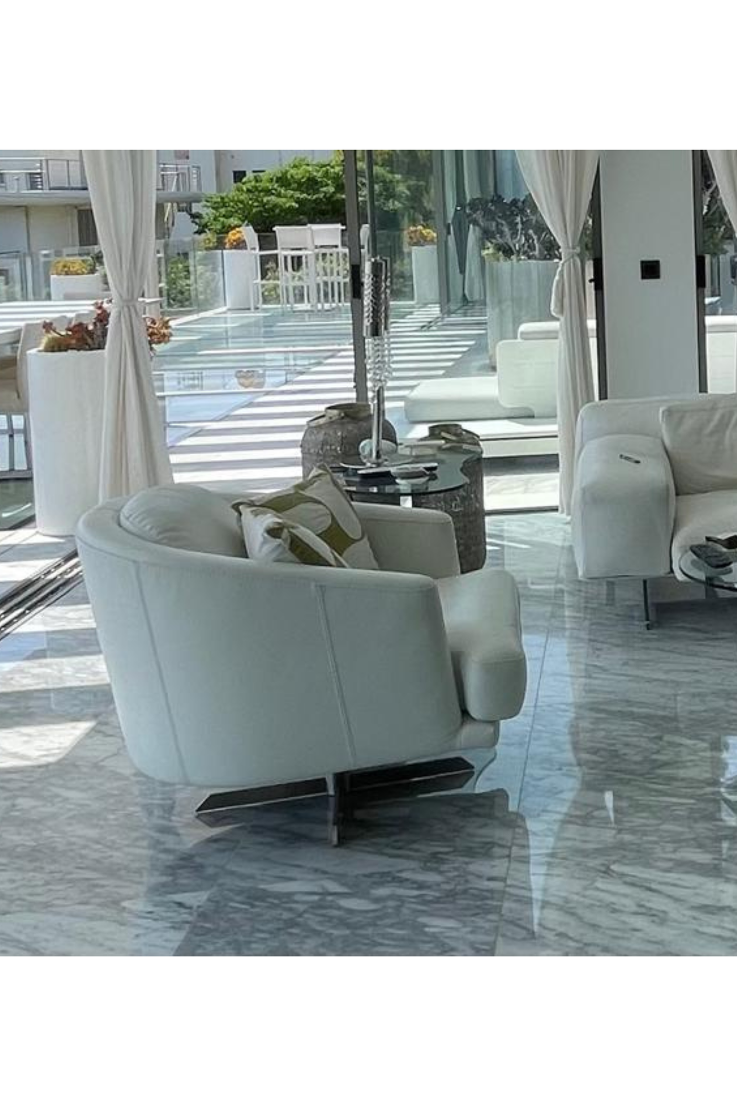 L-Shape Leather Sofa & Matching Armchair | Contemporary White Set