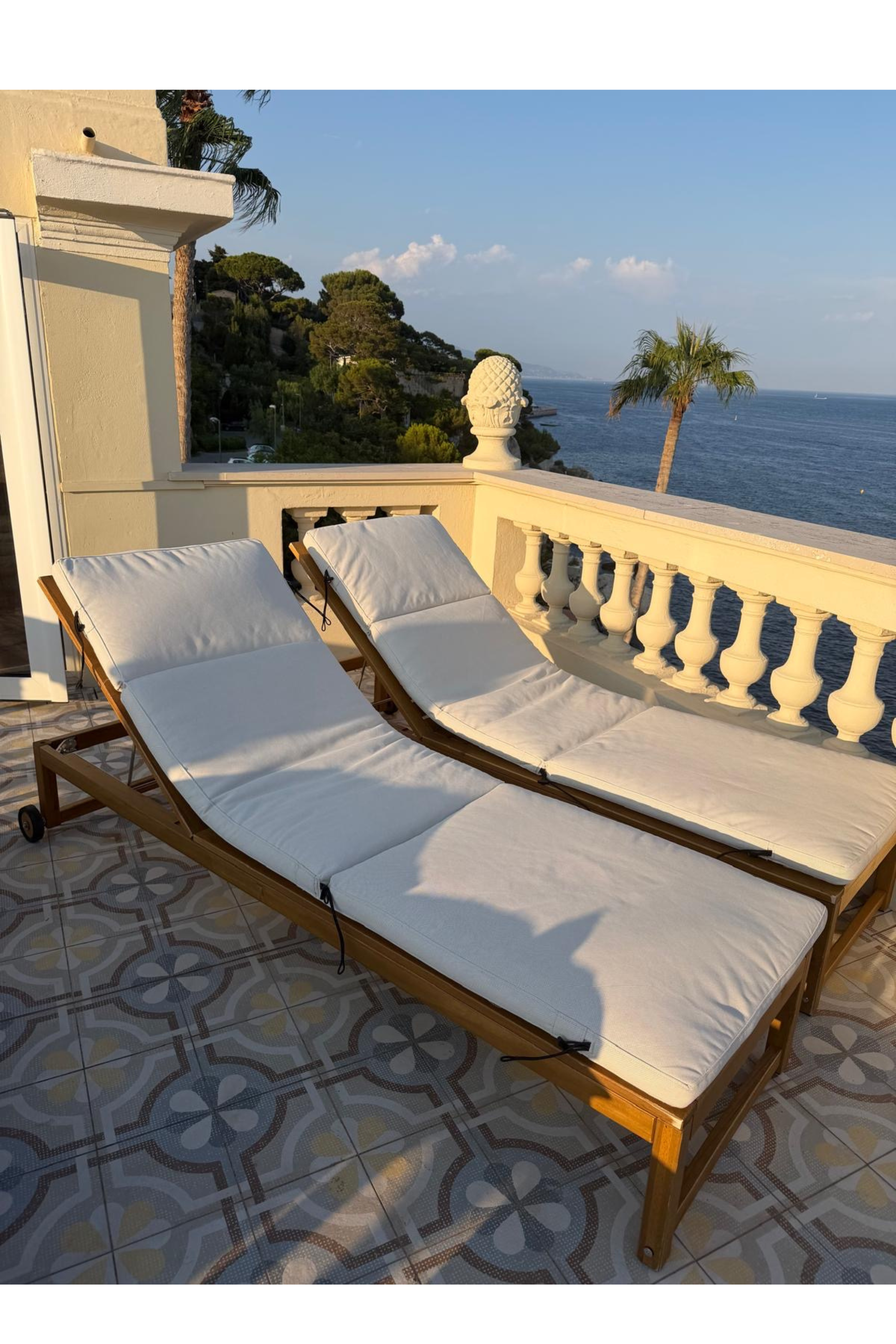 Pair of Adjustable Teak Sun Loungers with Cushions