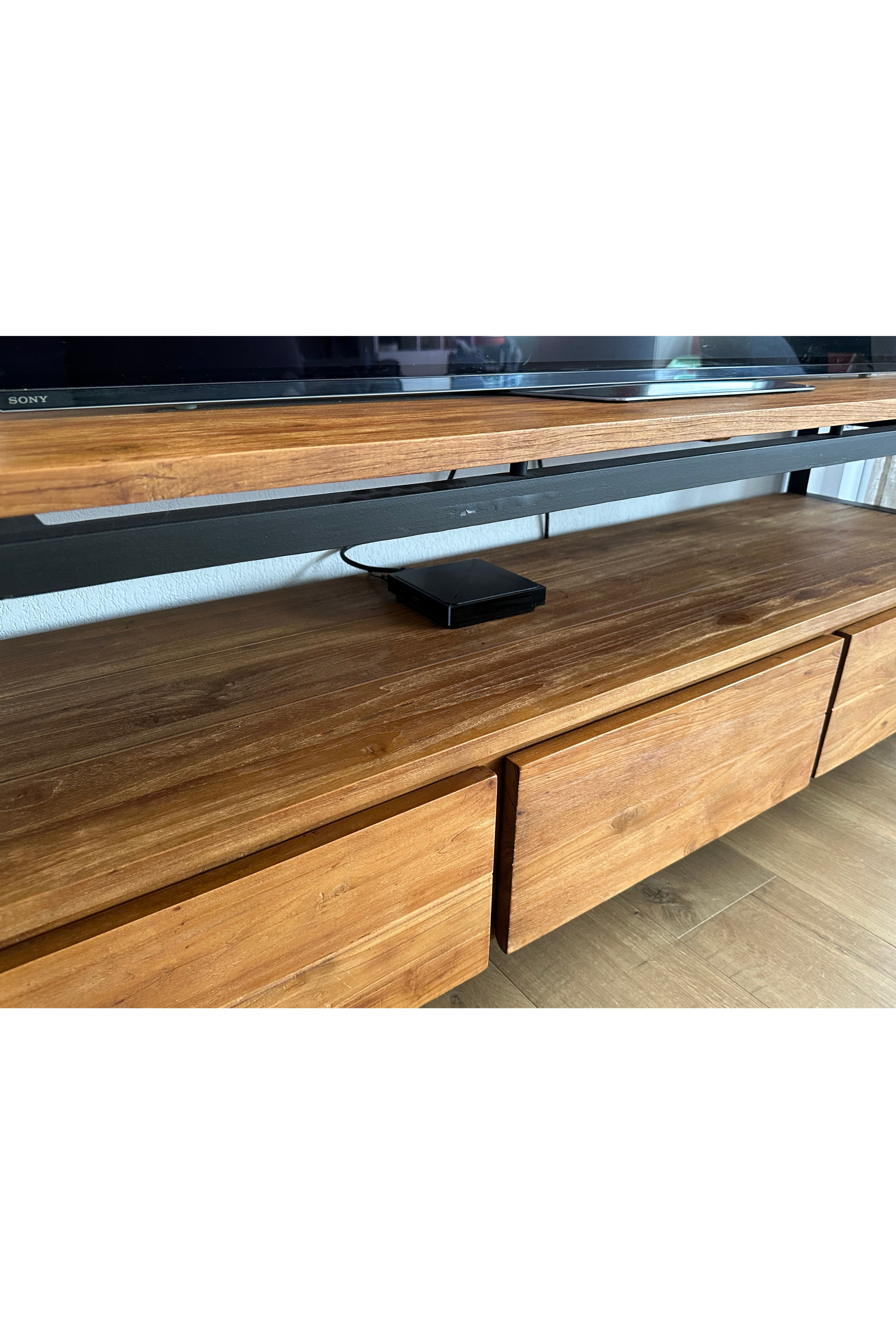 Teak & Black Metal TV Unit + Coffee Table Set - Meubles Monaco