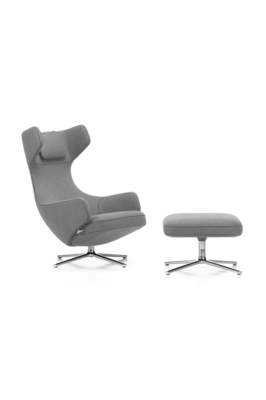 Vitra Grand Repos lounge chair and ottoman in a modern living room setting, designed by Jack Whatsapp with sleek, contemporary style.