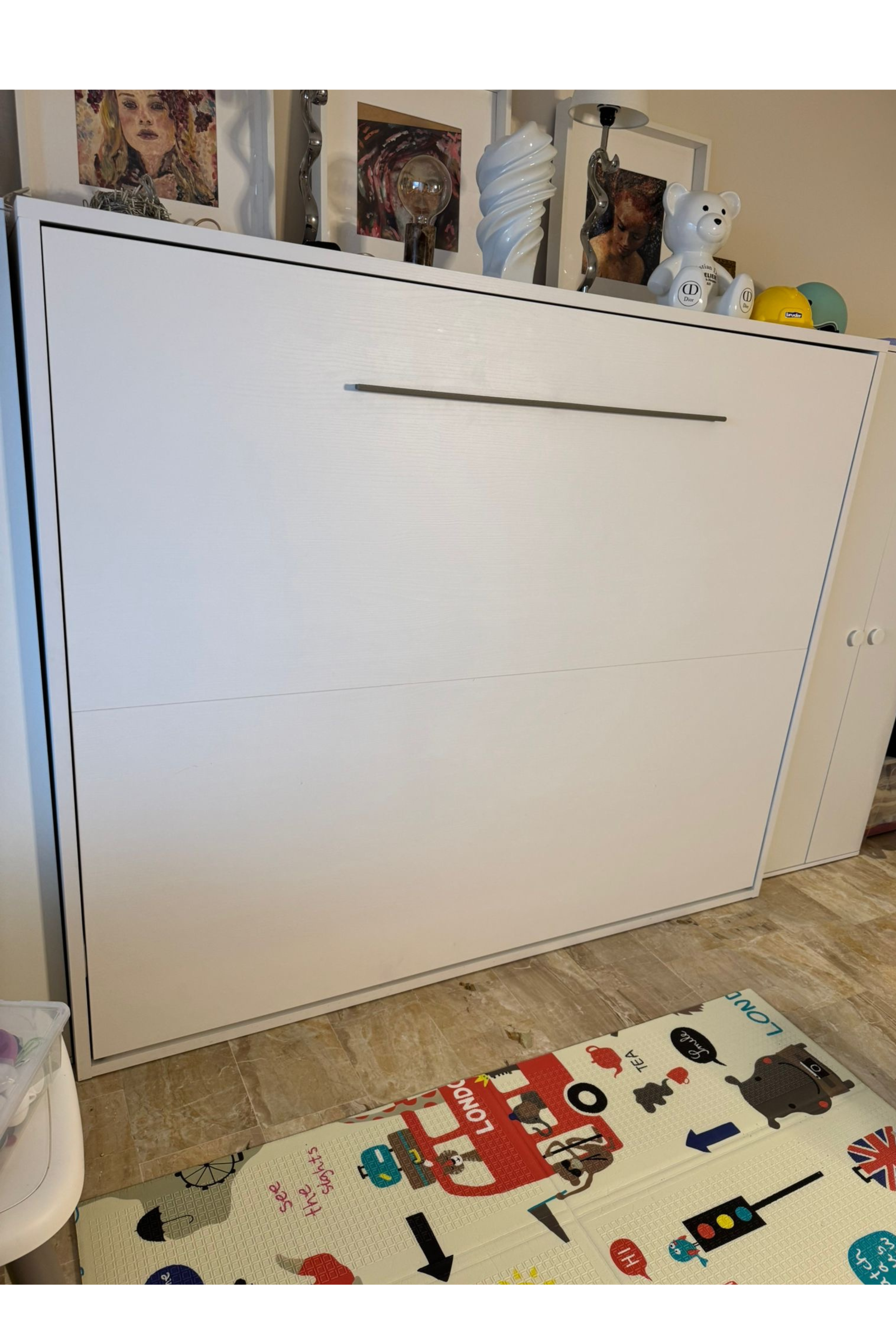 Wall bed with integrated storage in a modern bedroom, featuring a fold-down mechanism and 160×200 cm size by Anastasia Tarutova