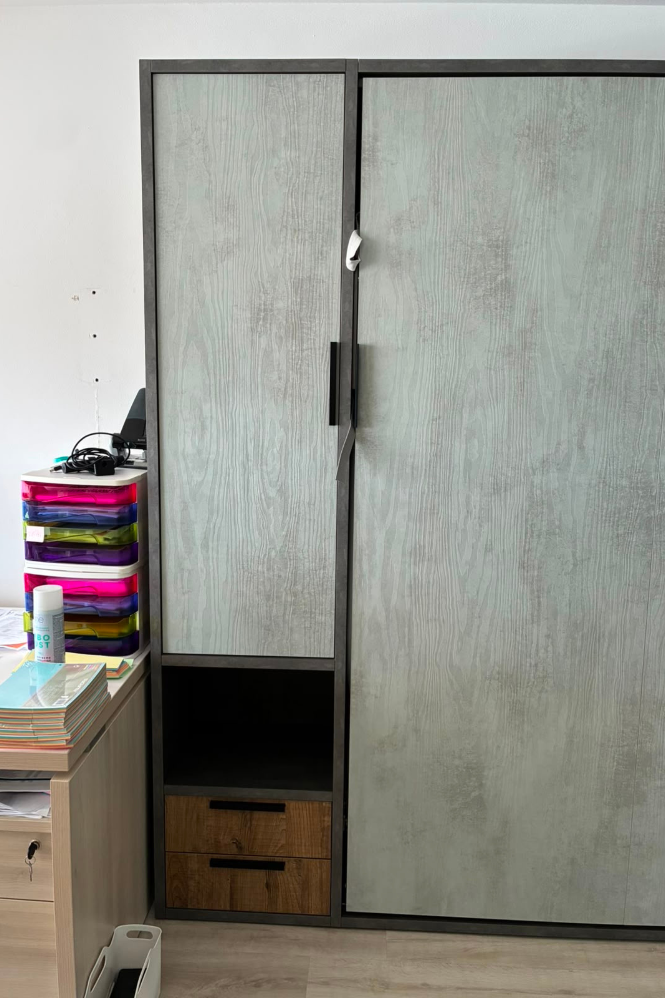 Italian Wall Bed with Integrated Storage & Shelving