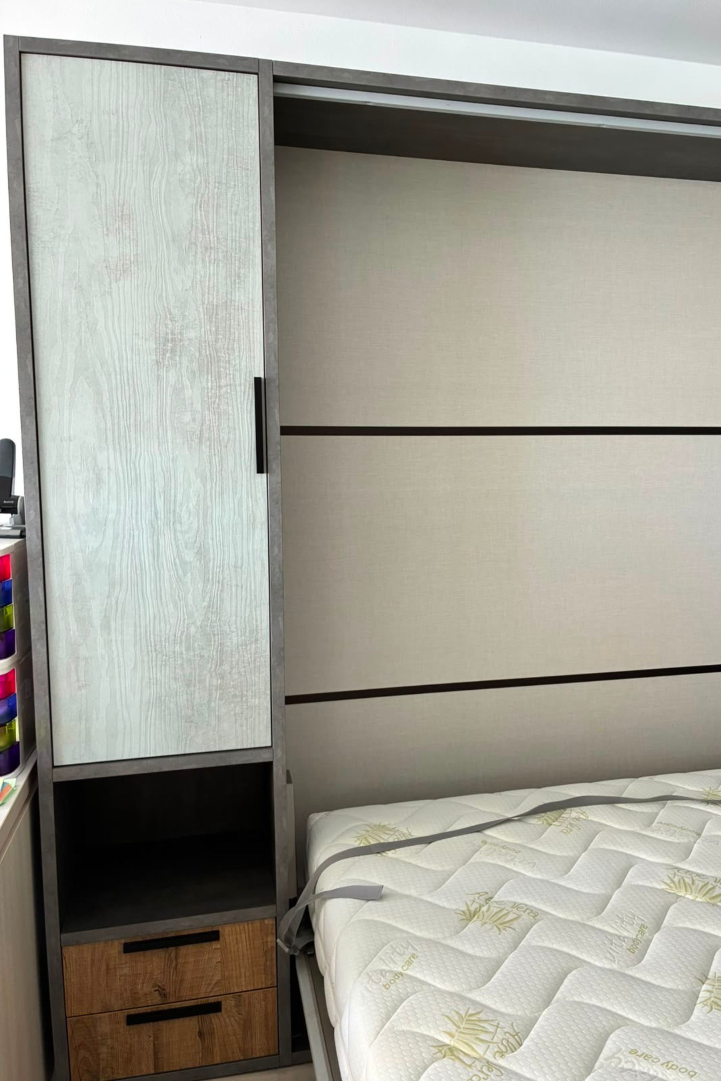 Italian Wall Bed with Integrated Storage & Shelving