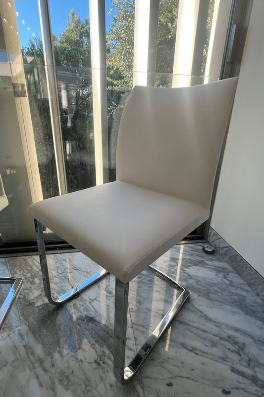 Contemporary White Leather Chairs ×2 | Polished Chrome Base