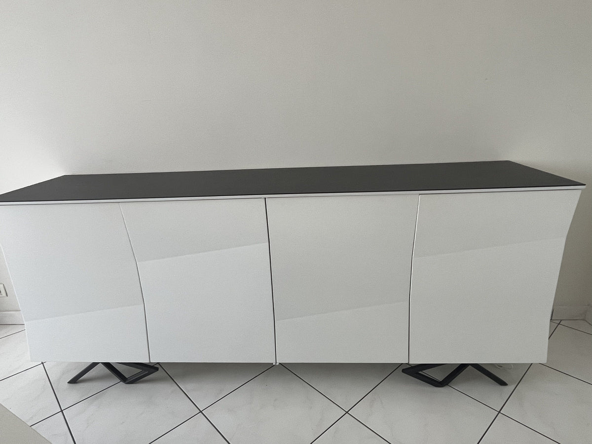XXL Four-Door Sideboard in White Lacquer with Graphite Ceramic Top