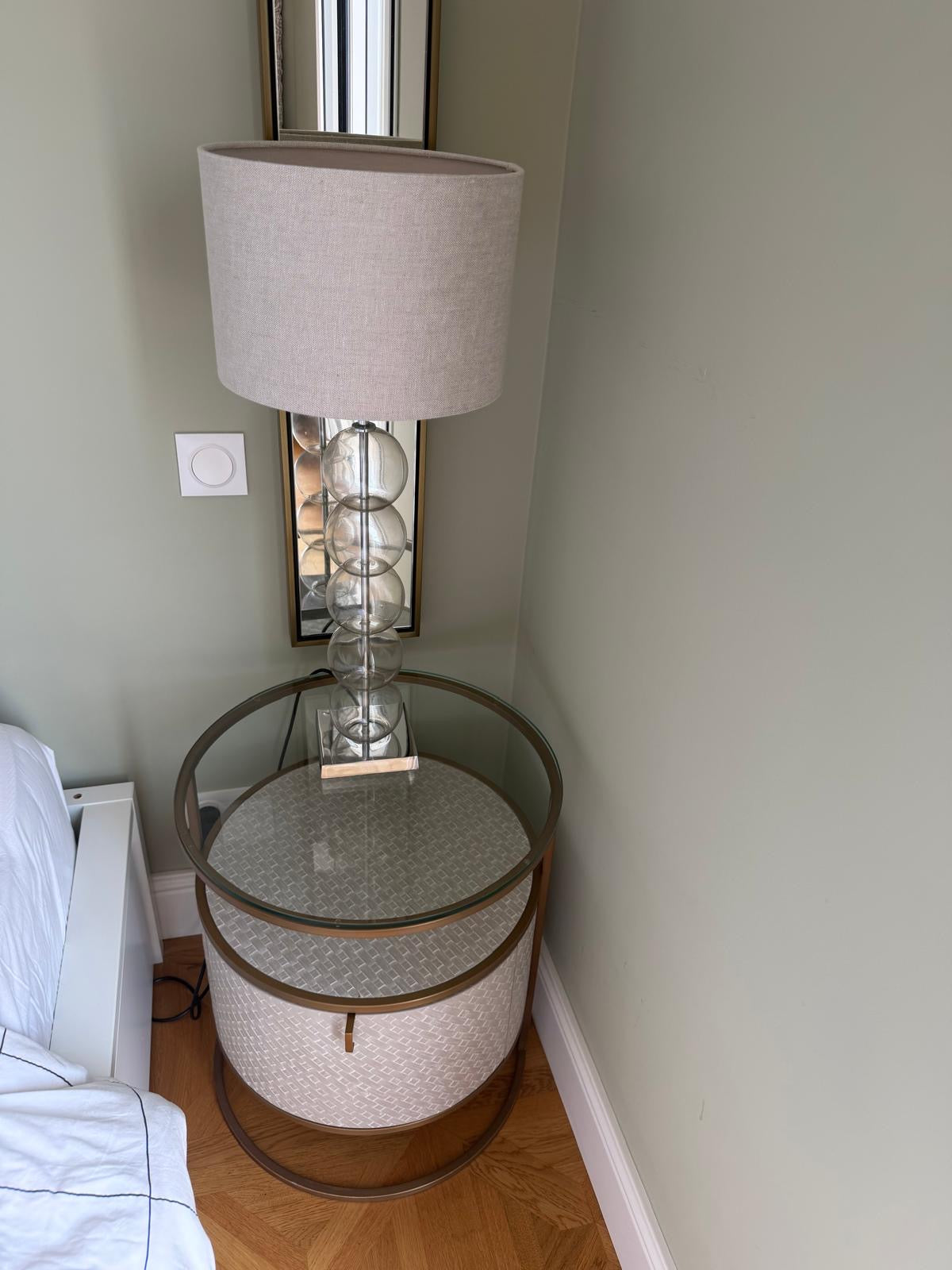 Pair of Contemporary Glass Table Lamps with Linen Shades
