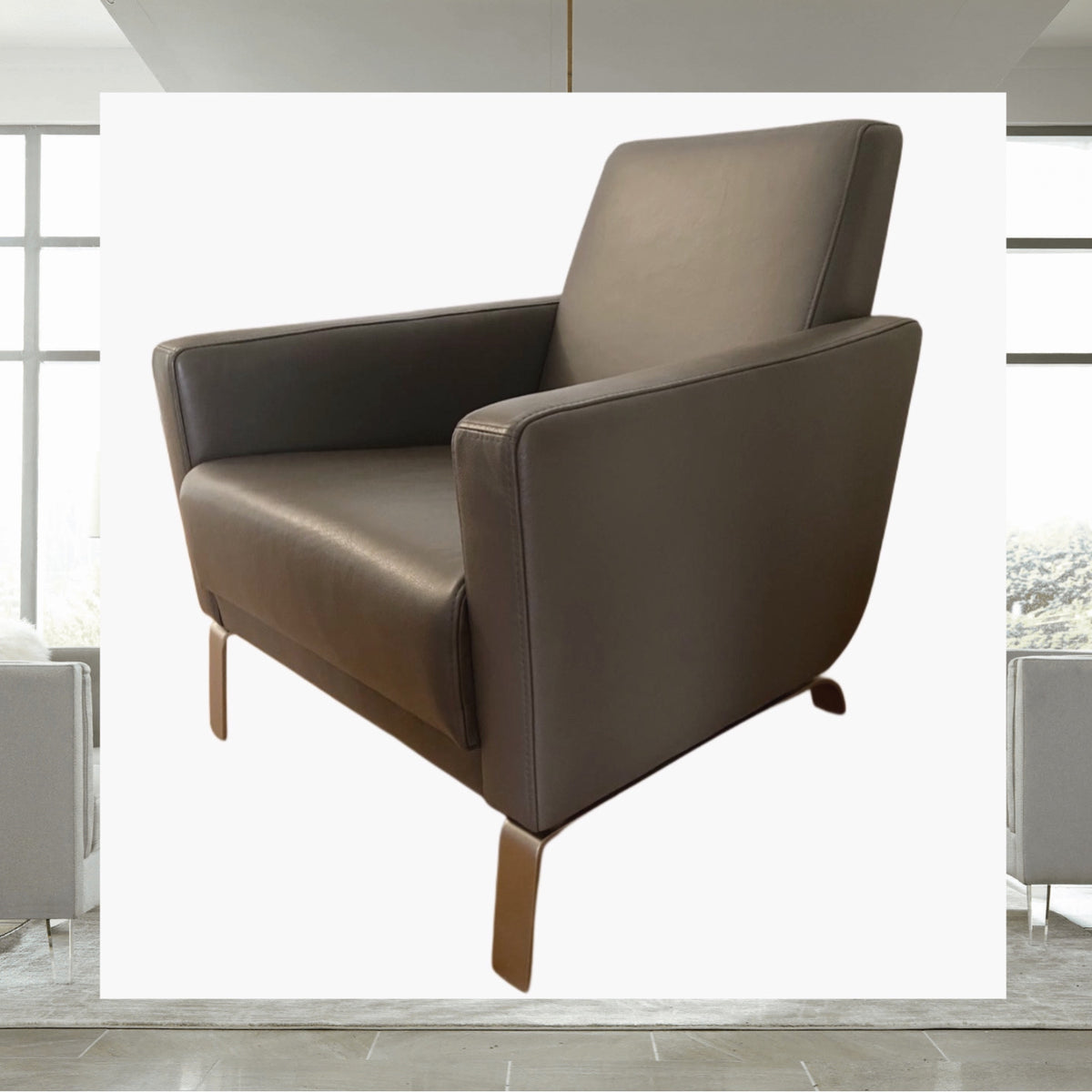 Pair of BoConcept Fly Armchairs in Taupe Leather