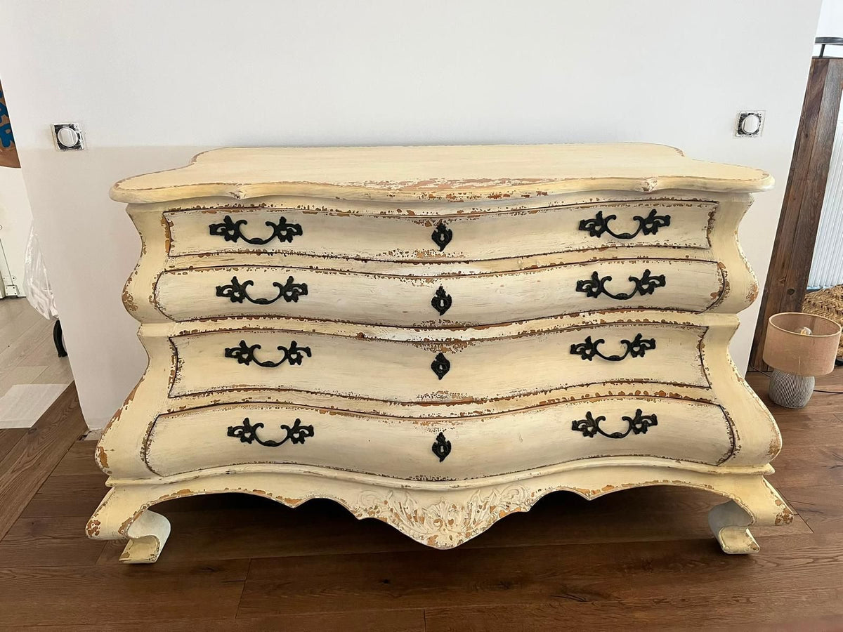 Progetto Home Bombé Chest of Drawers in Distressed Cream Finish