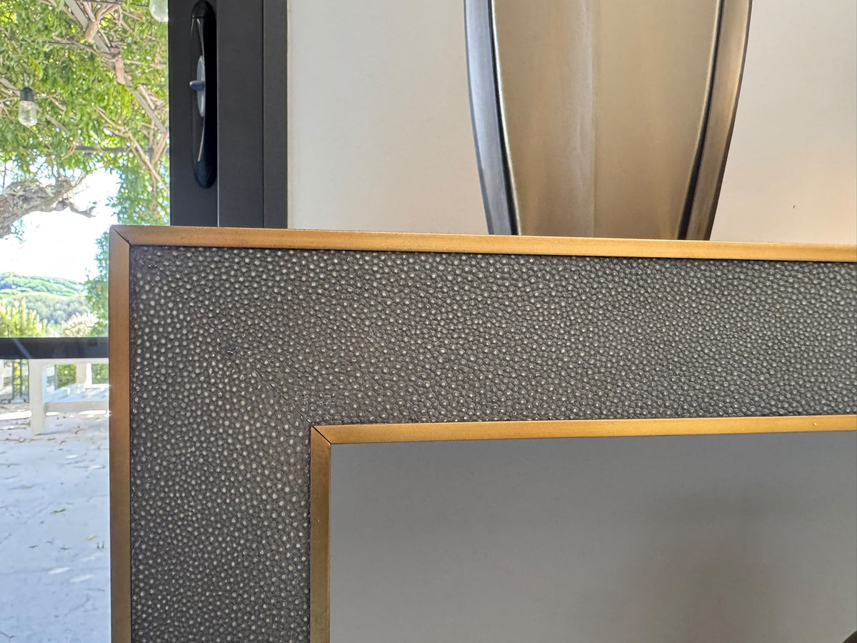 Grey Shagreen-Effect Console Table with Gold-Finish Edging