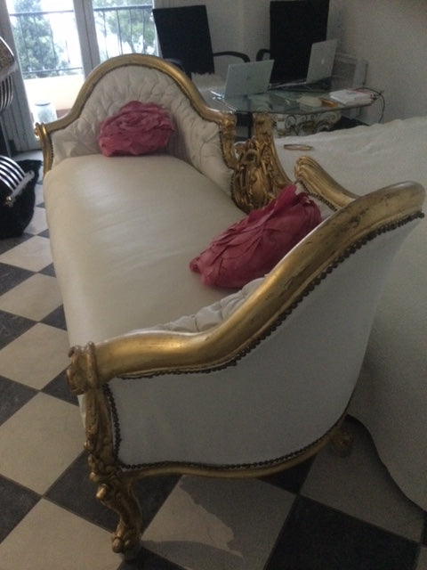 Elegant Baroque-Style Sofa – Hand-Gilded Frame - Meubles Monaco