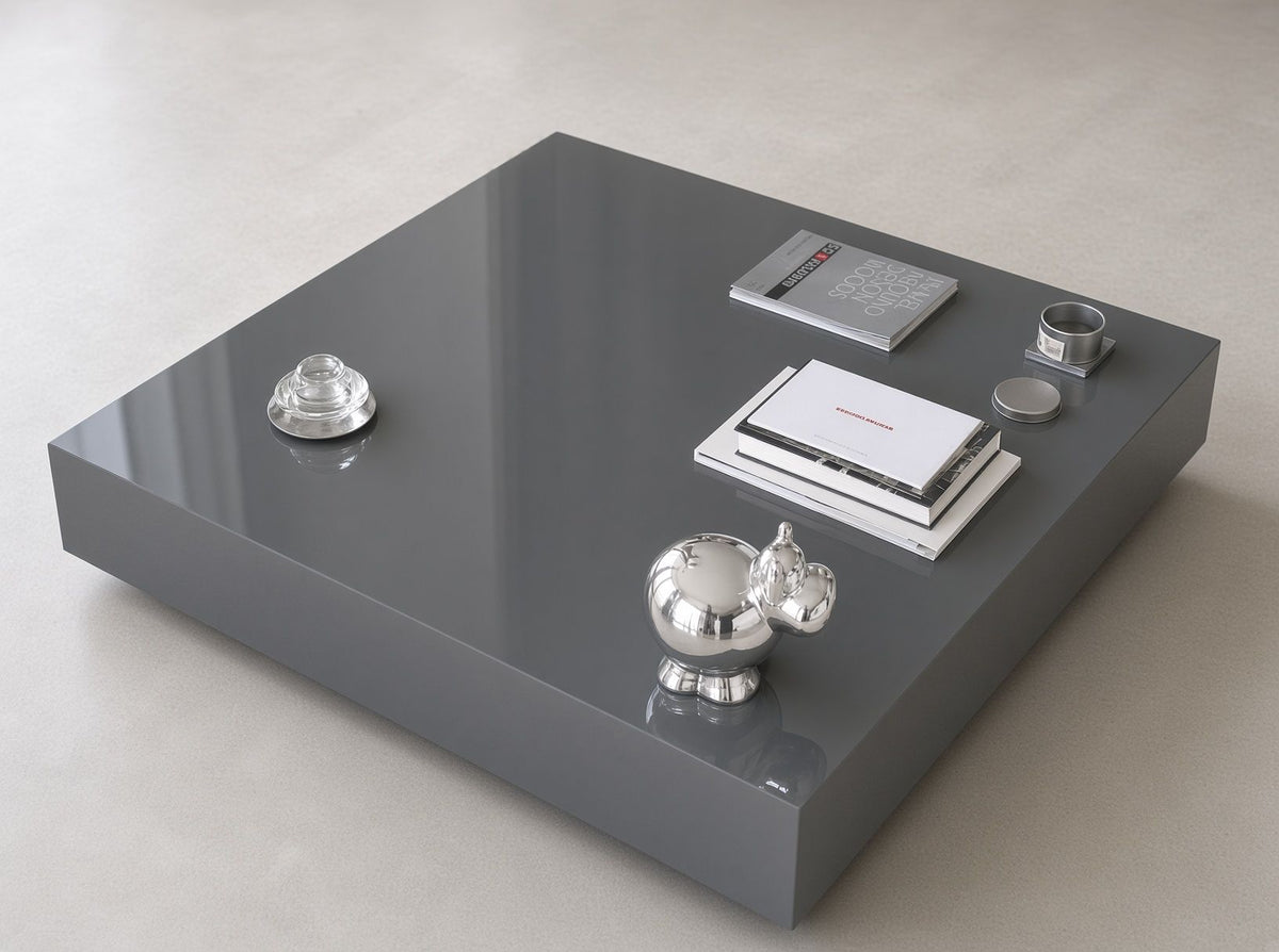 Minotti Albers Square Coffee Table in Elephant Grey High-Gloss Lacquer