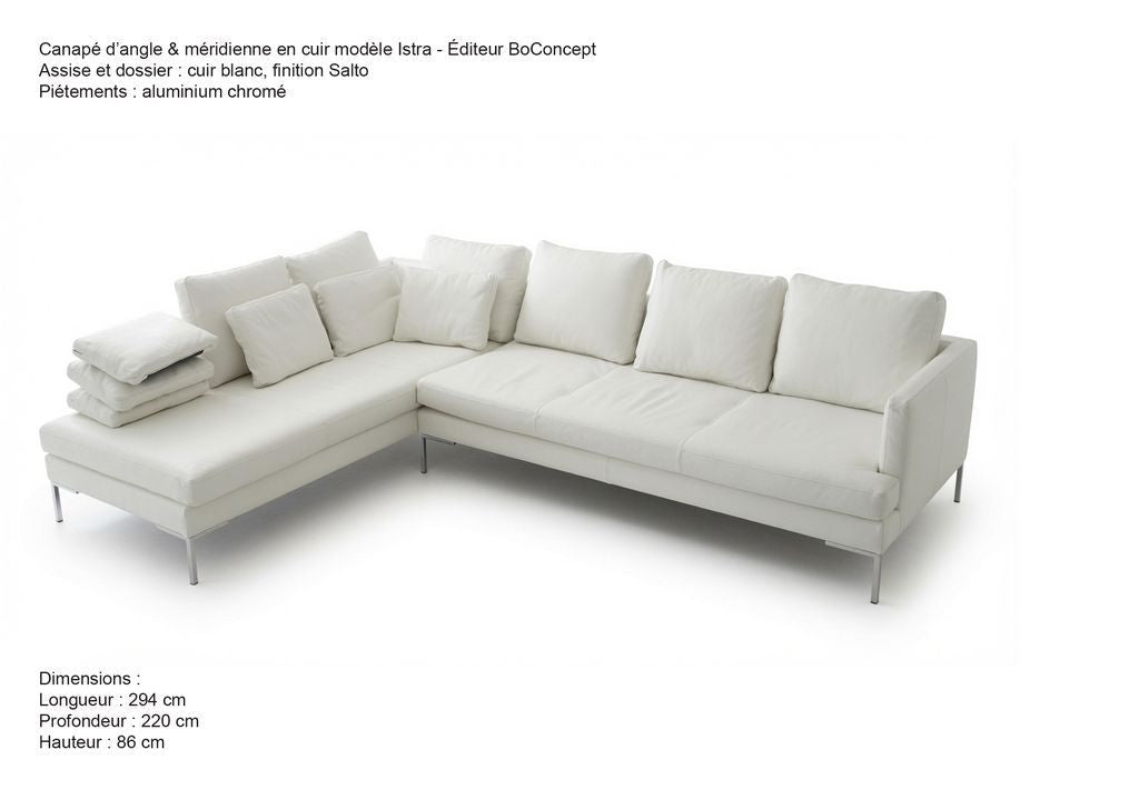 BoConcept Istra Corner Sofa with Chaise Longue in White Salto Leather
